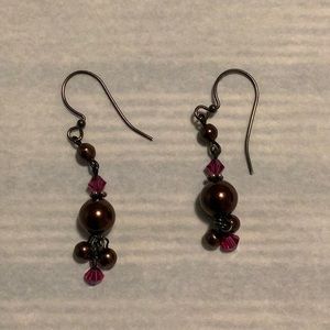 Brown & Pink Bead Dangle Earrings